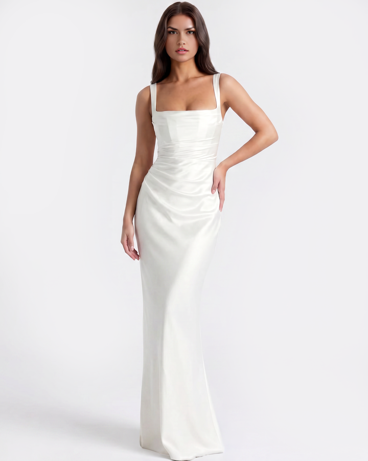 Vivian | White Satin Maxi Wedding Dress