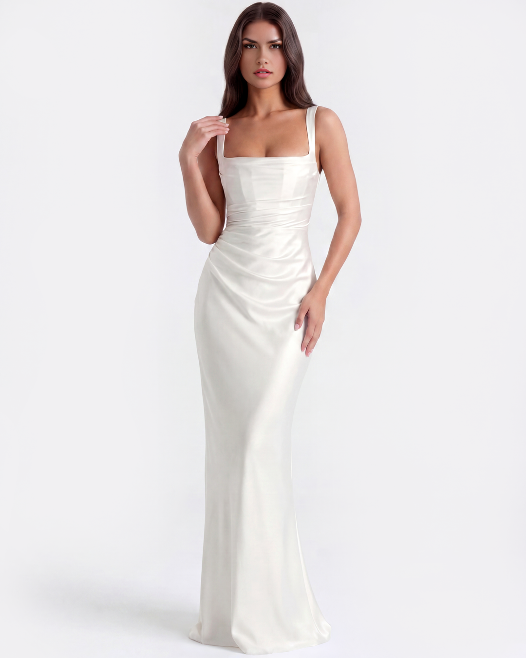 Vivian | White Satin Maxi Wedding Dress