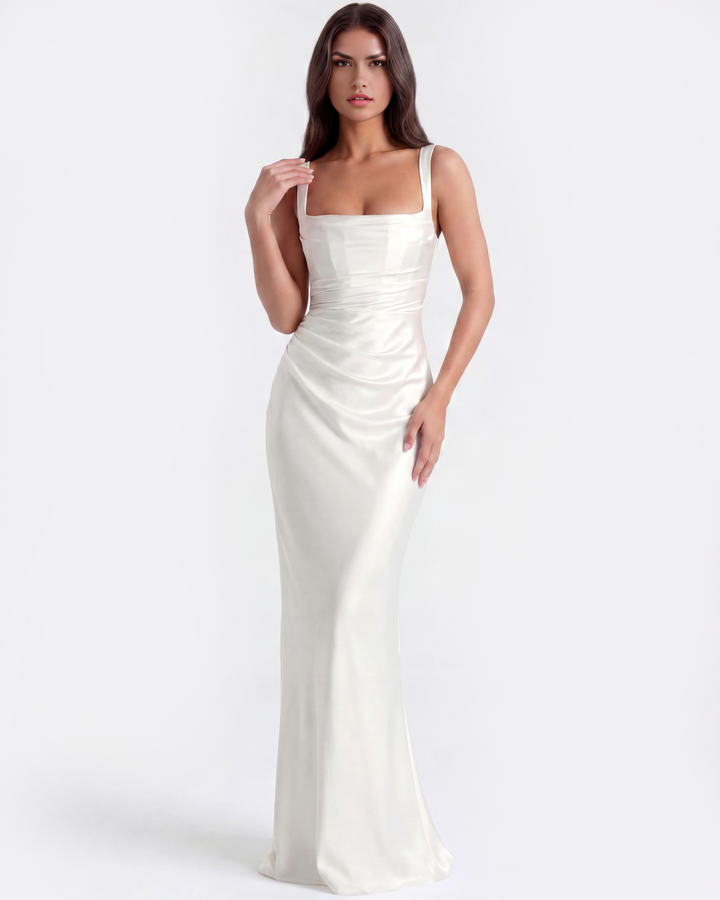 Vivian | White Satin Maxi Wedding Dress