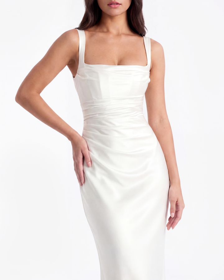 Vivian | White Satin Maxi Wedding Dress