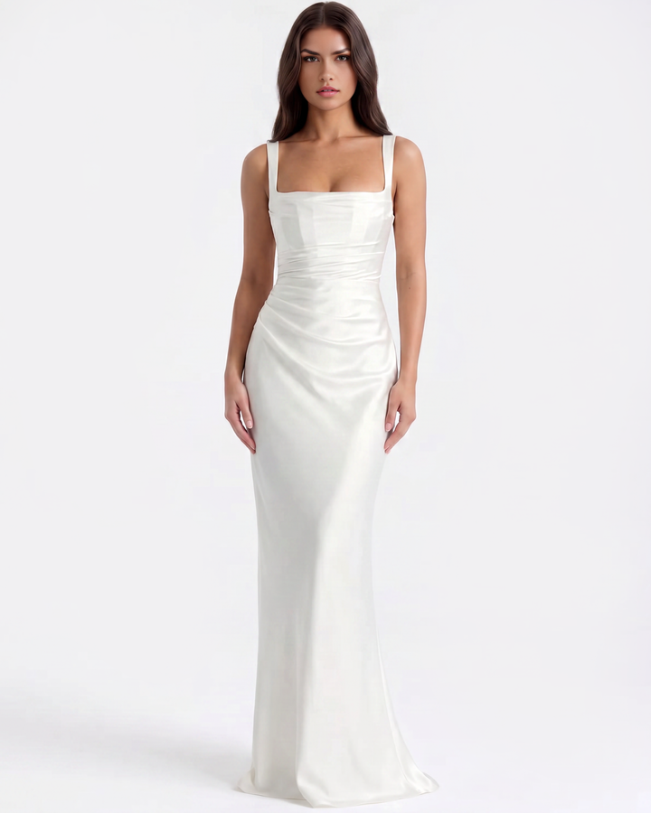 Vivian | White Satin Maxi Wedding Dress