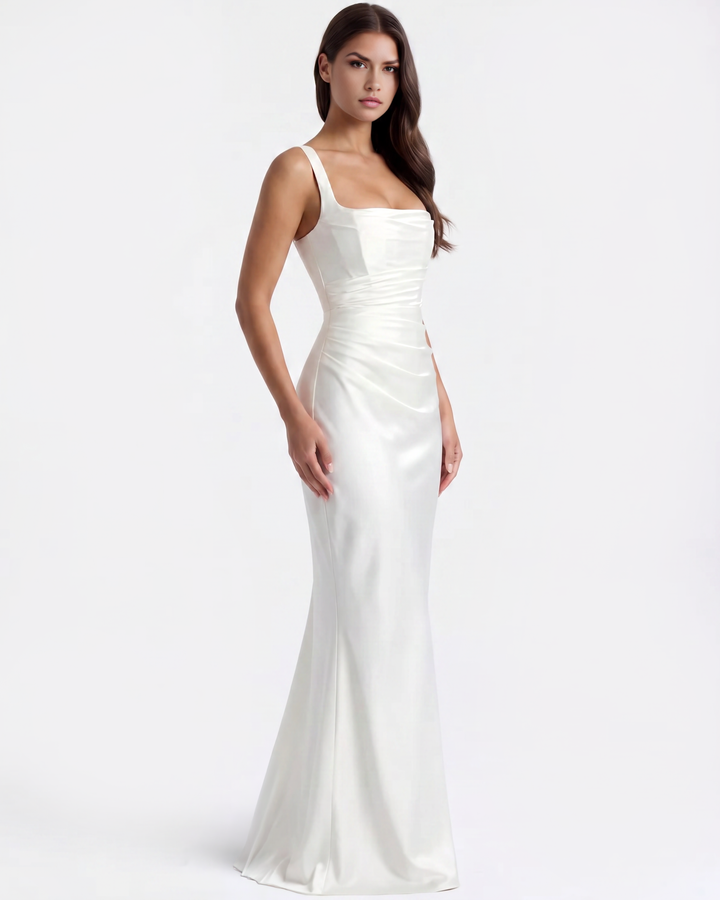 Vivian | White Satin Maxi Wedding Dress