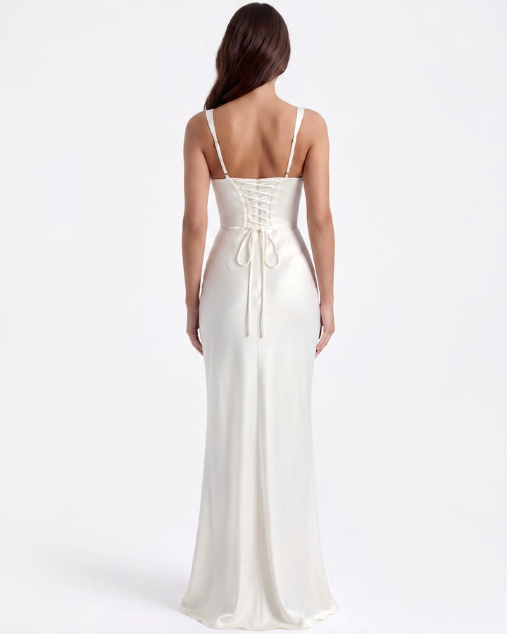 Vivian | White Satin Maxi Wedding Dress