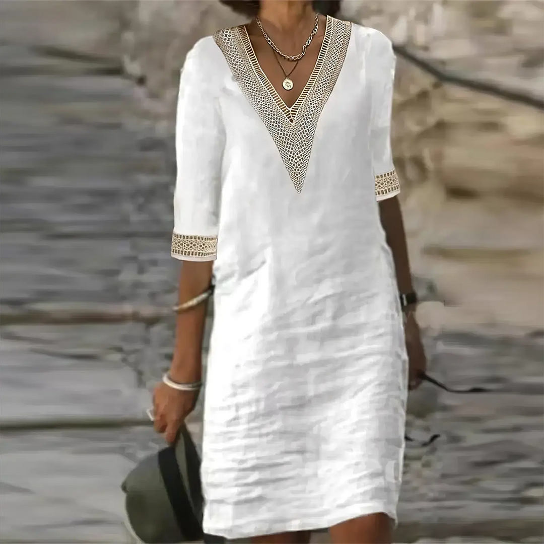 Willow | Womens White Dress Lace Detail Midi