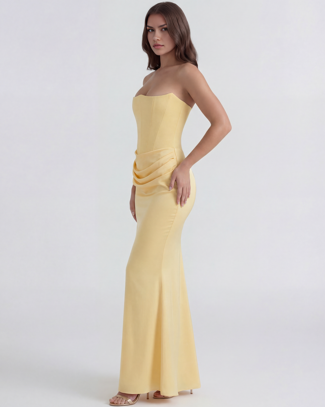 Willow | Yellow Strapless Corset Maxi Dress
