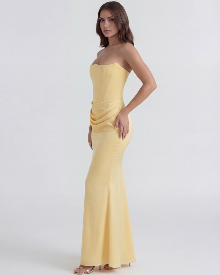 Willow | Yellow Strapless Corset Maxi Dress