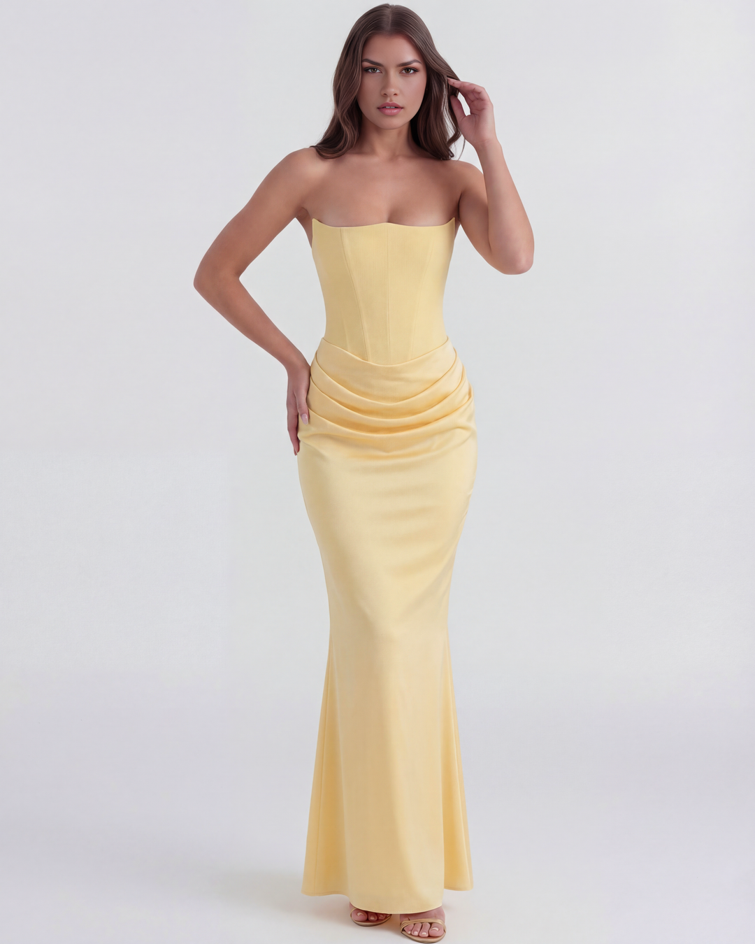 Willow | Yellow Strapless Corset Maxi Dress