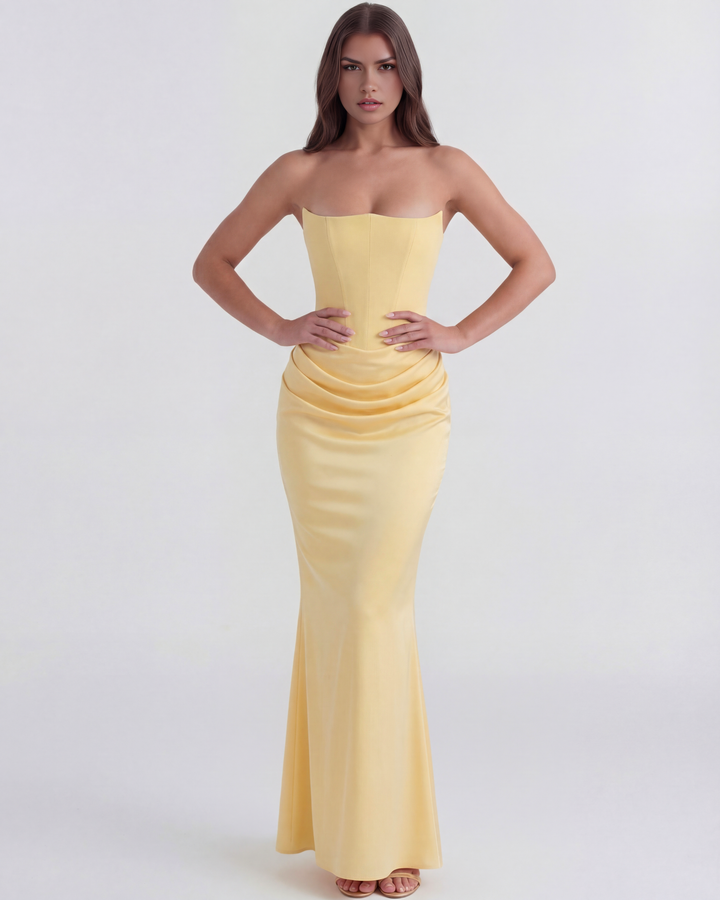 Willow | Yellow Strapless Corset Maxi Dress