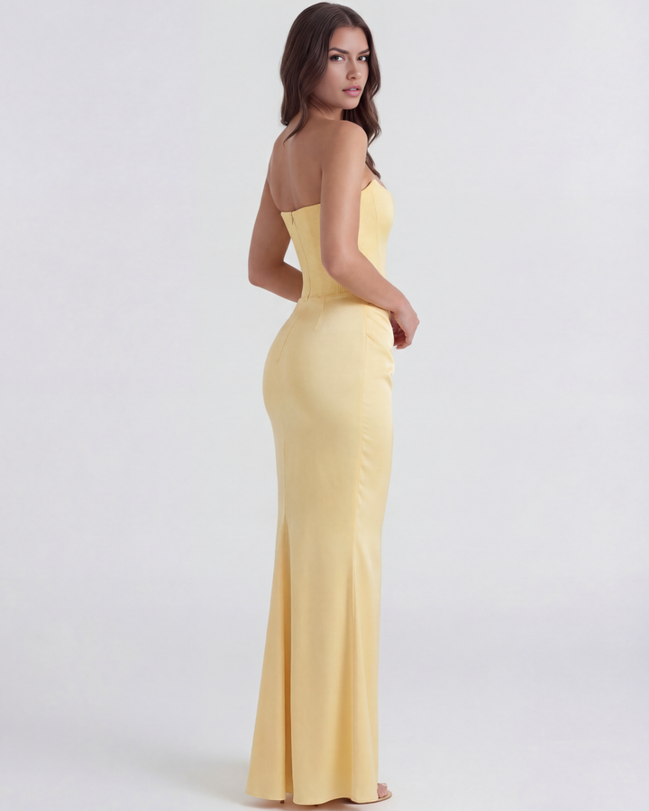 Willow | Yellow Strapless Corset Maxi Dress
