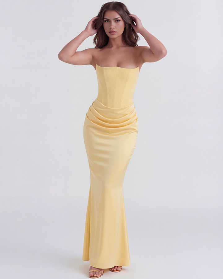 Willow | Yellow Strapless Corset Maxi Dress