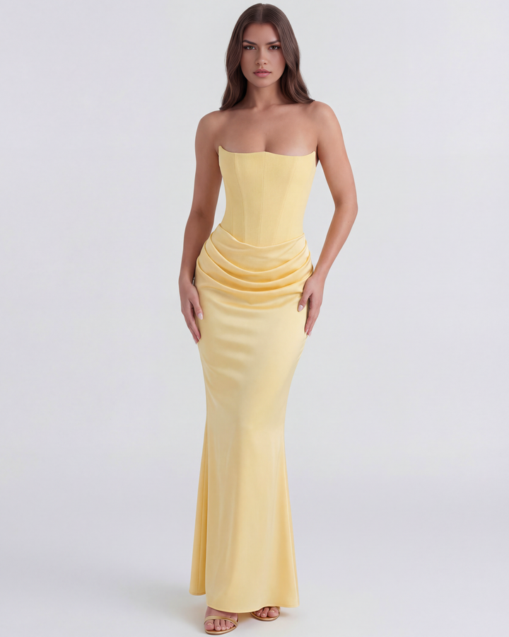 Willow | Yellow Strapless Corset Maxi Dress